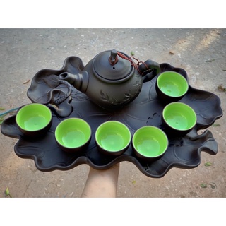 Bộ ấm chén Tử sa hồng trà. Gốm sứ Bát Tràng cao cấp.