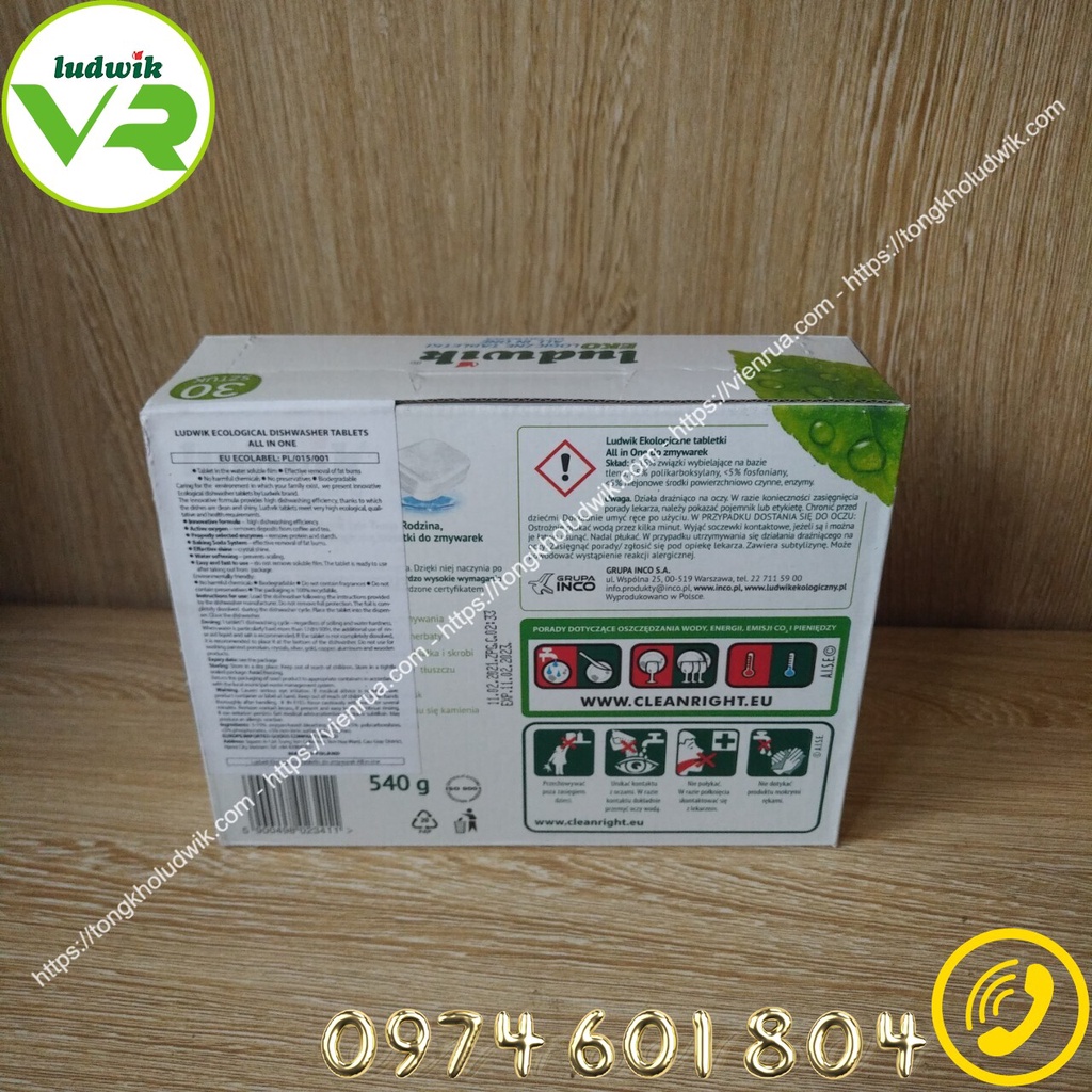 Viên Rửa Chén Bát Ludwik All in one Dòng Eco Hộp 30 viên