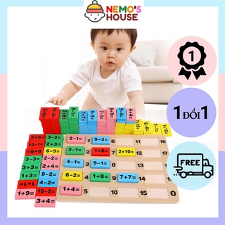 Đồ chơi Domino 110 quân bằng gỗ, Domino toán học cho bé, bộ đồ chơi xếp hình