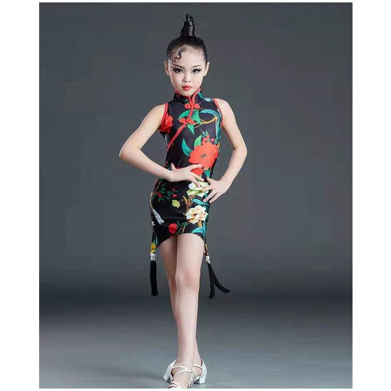 Đầm Sườn Xám Khiêu Vũ Latin Màu Sắc Thời Trang Mùa Hè Cho Bé Gái