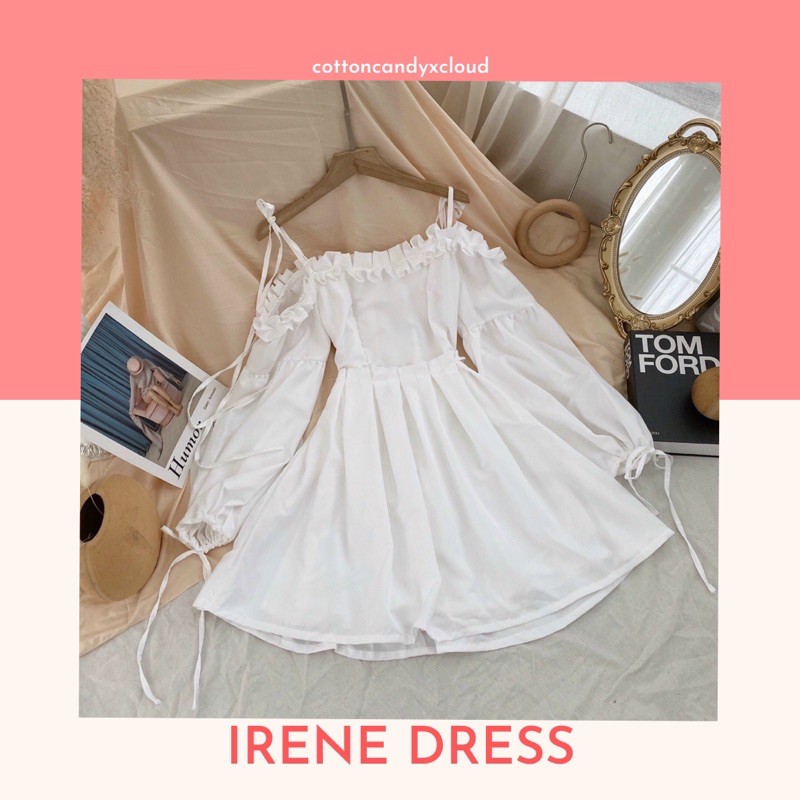 IRENE DRESS - Váy trắng trễ vai cổ bèo