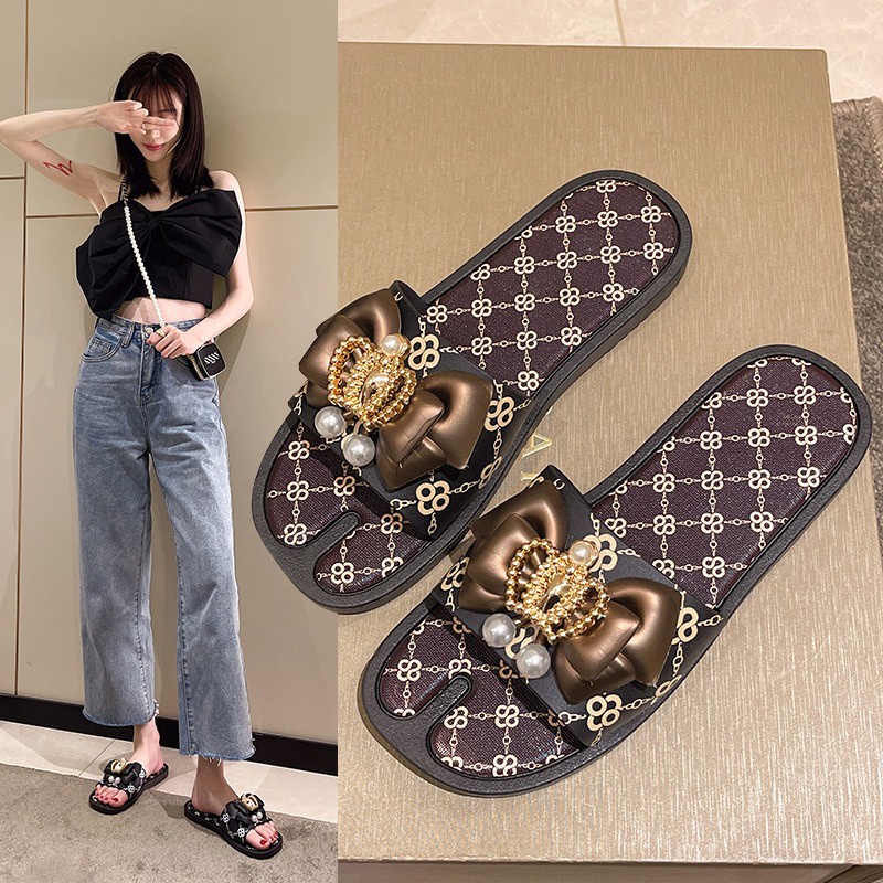 Dép Nữ Thời Trang 2022 Đế Bệt Đính Nơ Kiểu Dáng Sang Trọng