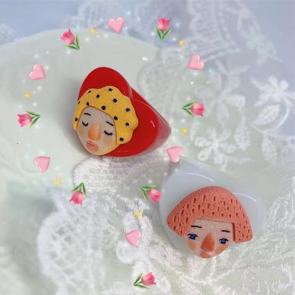 Nhẫn Acrylic Hình Trái Tim Phong Cách Retro Thời Trang Cho Nữ