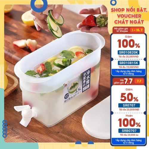 Bình đựng nước để tủ lạnh đi dã ngoại có vòi nắp đậy kín, pha nước ngọt trái cây giải khát uống siêu mát tiện lợi Dimino