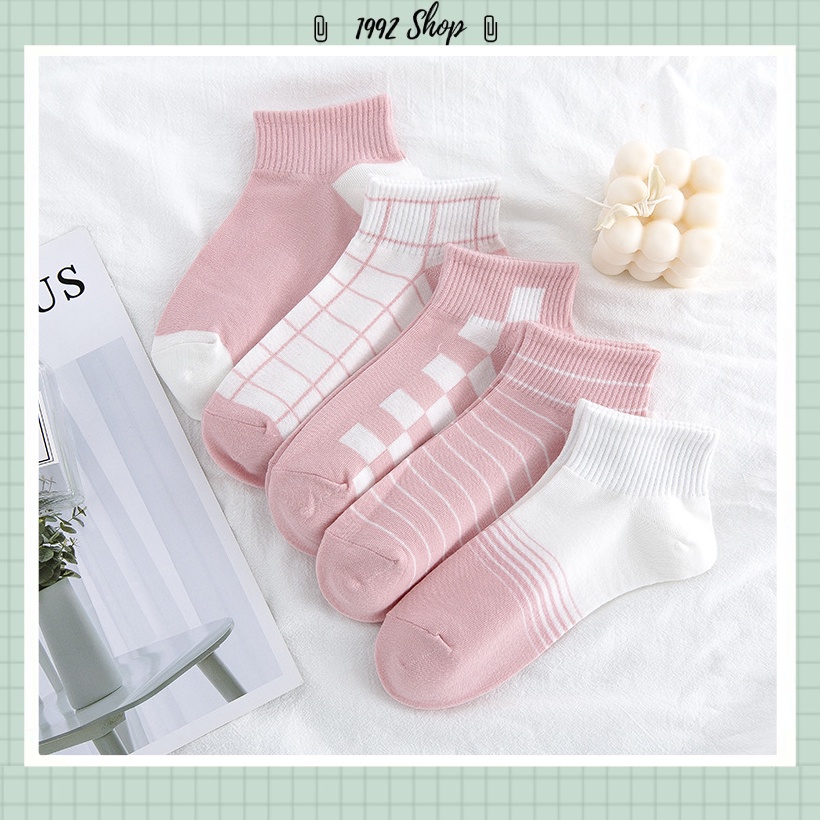 Tất nữ cổ ngắn phong cách hàn quốc màu hồng chất liệt cotton cao cấp vớ giá rẻ ngắn cổ cho nữ TN11
