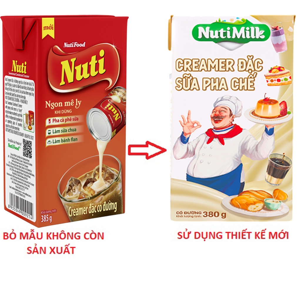 3 Hộp Sữa Đặc Có Đường Nuti Hộp Đỏ 380g Creamer Dùng Làm Bánh,Pha Cà Phê