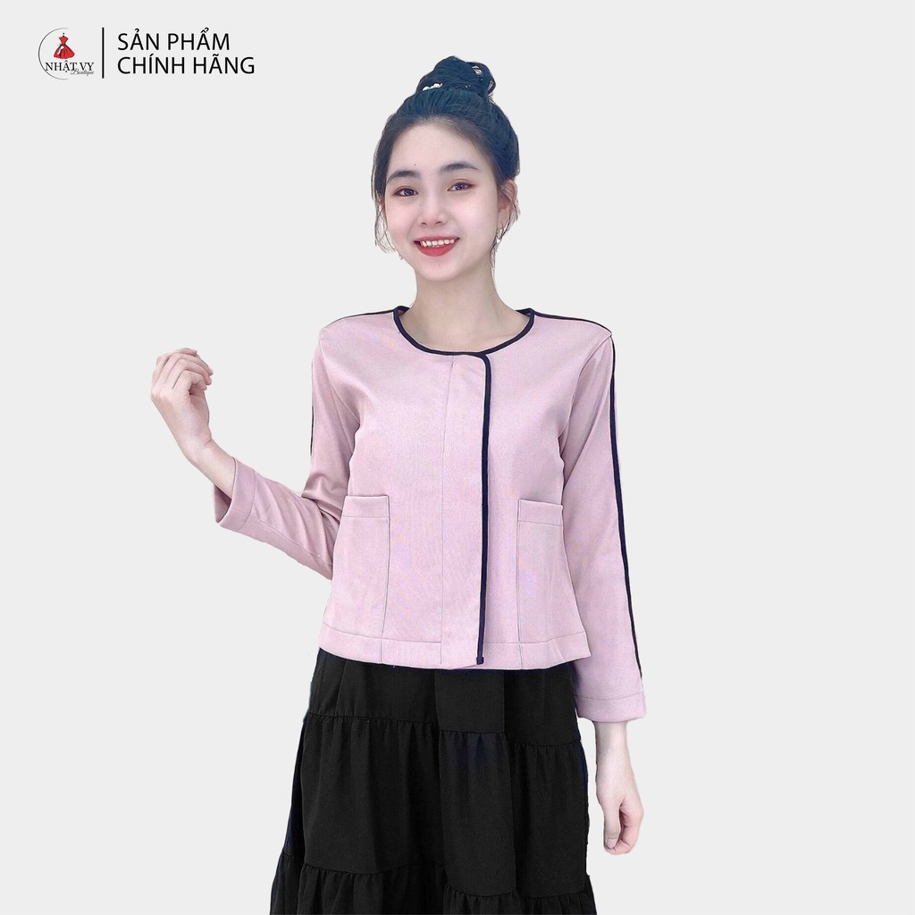[Mã LT50 giảm 50k đơn 250k] Áo khoác nữ Nhật Vy vest viền đen chất vải bố màu hồng xanh D1629