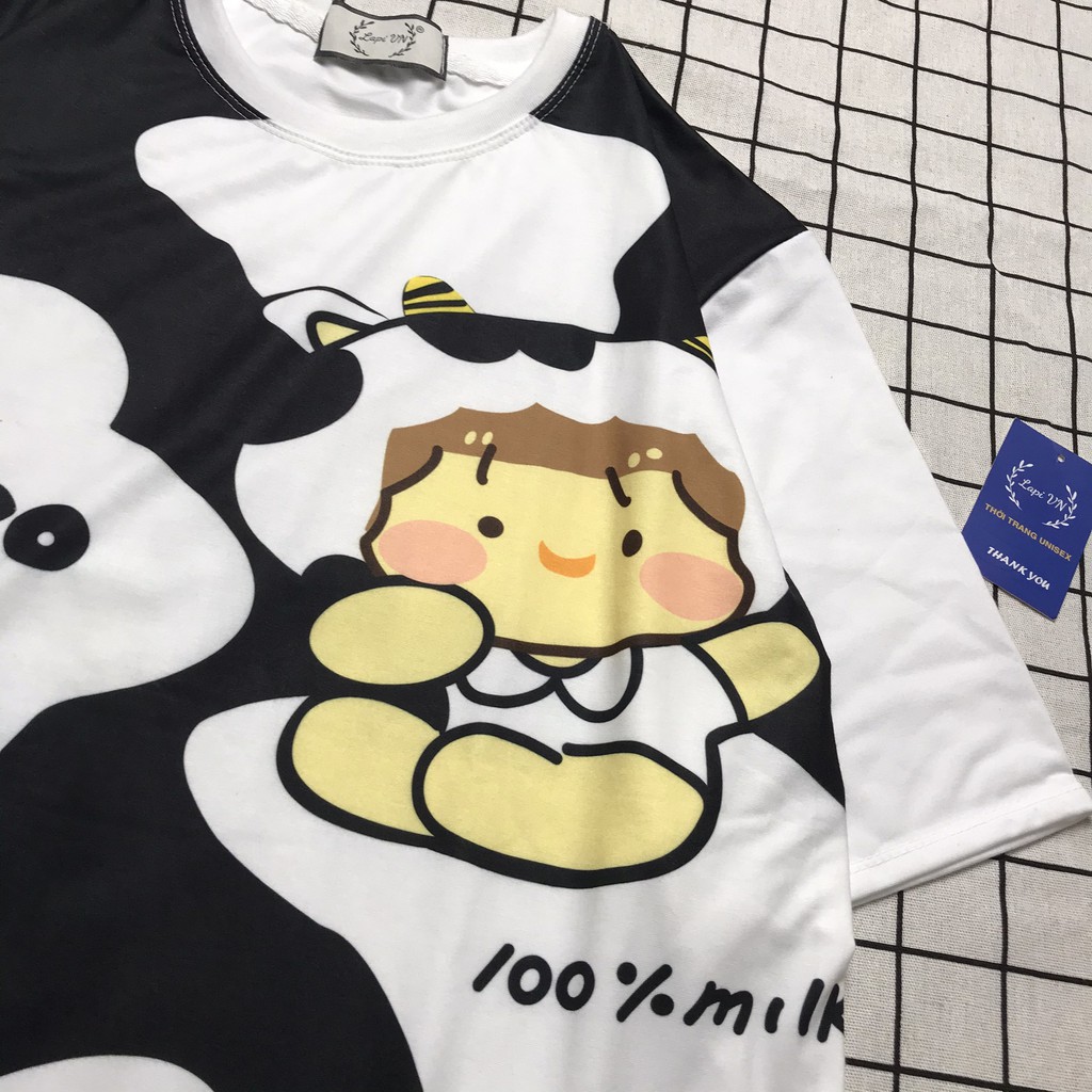 Set Bộ Bò Sữa Roro 100% Milk From Rộng Unisex - Lapi VN, Đồ Bộ Mặc Nhà Tay Lỡ Freesize, Nam Nữ Đều Mặc Được
