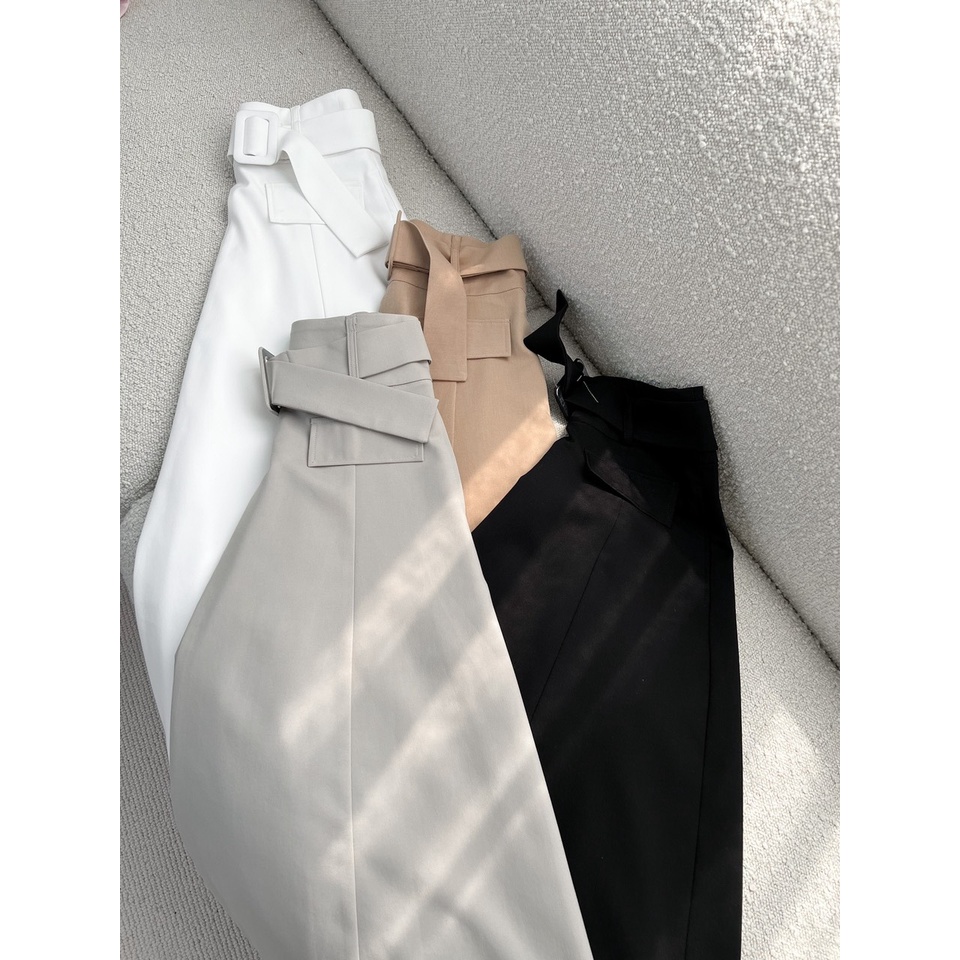 Chân váy kate cao cấp midi trơn kèm belt