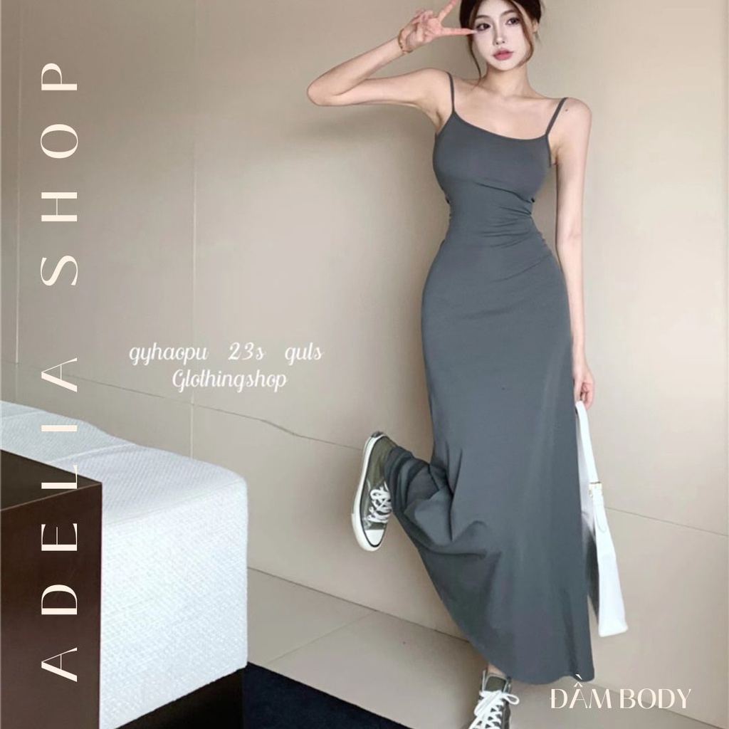 Đầm 2 Dây Body Dáng Dài DL4 Màu Xám Mẫu Mới 2022 Chất Len Đẹp Dày Dặn Hàng Quảng Châu Sang Chảnh Tiểu Thư