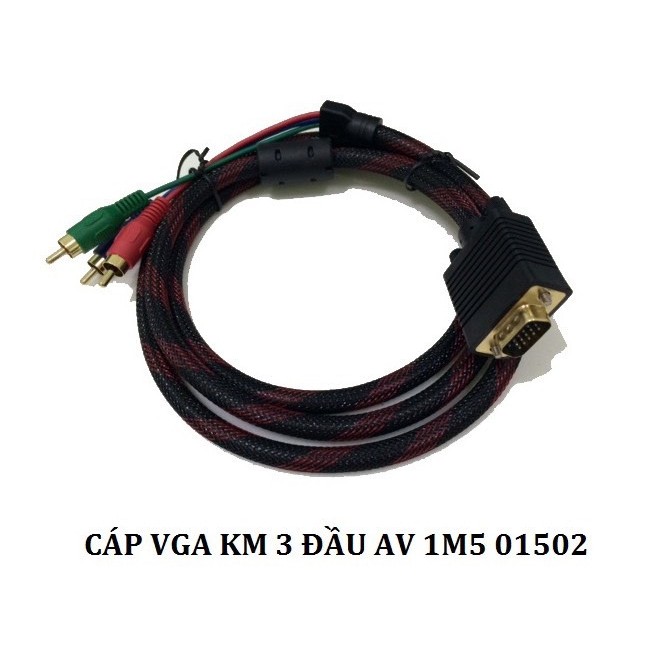 Cáp Vga -> 3đ AV KM 1.5m 01502 , Cáp chuyền Vga sang Component 3 màu kingmaster 01502 đỏ, xanh biển, xanh dương