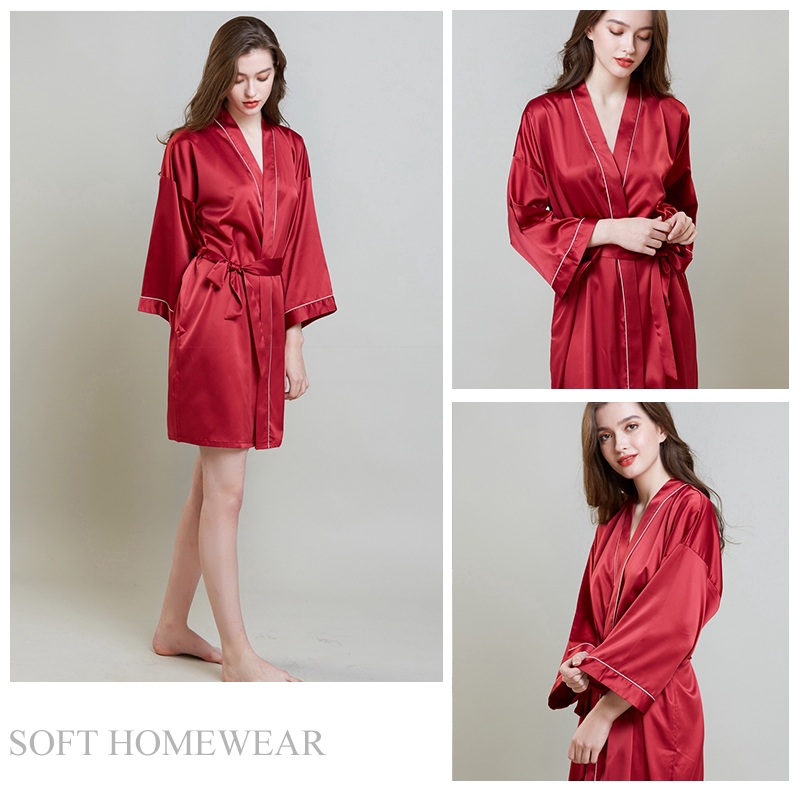 High Quality New Silk Kimono Robe Bathrobe Women Bridesmaid Sexy Navy Blue Satin Solid Robes Female Ladies Dressing Gowns | BigBuy360 - bigbuy360.vn