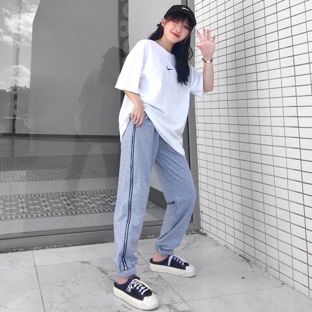 Quần Jogger Phối Dây Kéo Thêu CHICERRO Bo Gấu Ulzzang Unisex