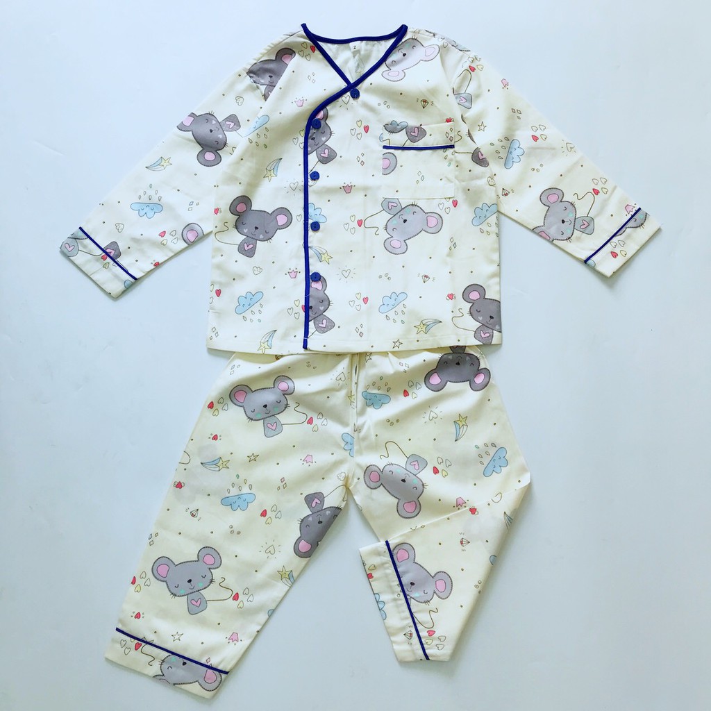 Bộ ngủ dài tay Pijama Cho Bé vải Thô lụa cotton - Nhiều mẫu phối viền 10-45kg TTD21