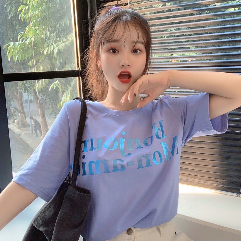 Áo Thun Ngắn Tay In Chữ Thời Trang Mùa Hè Trẻ Trung