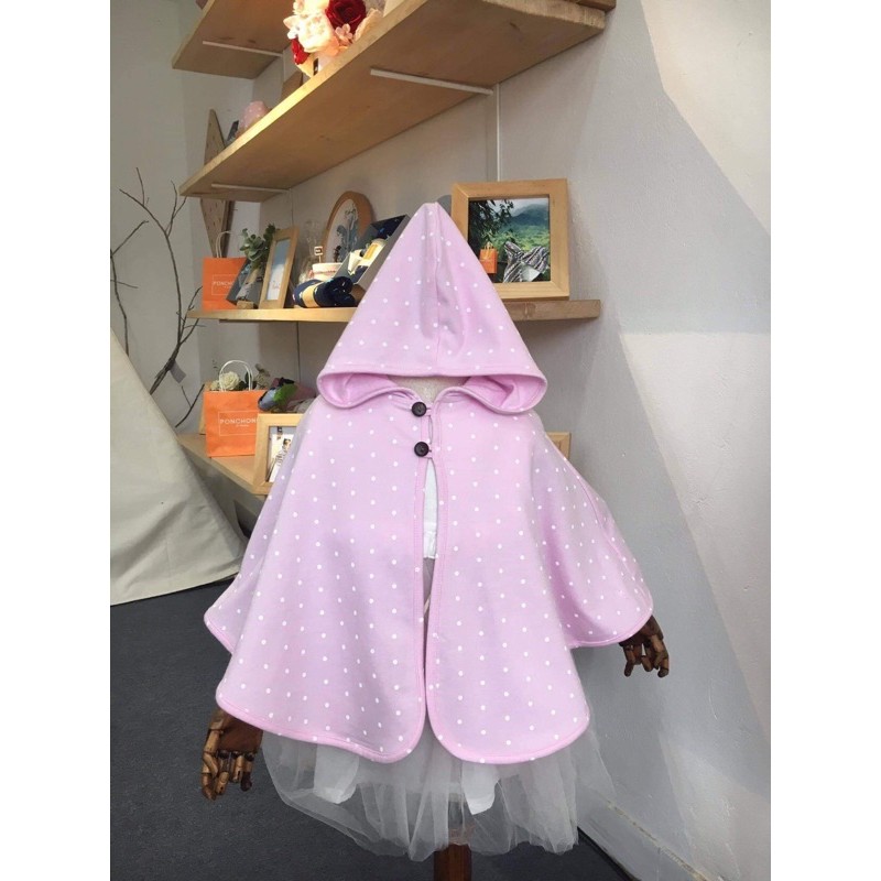 [Ảnh thật] - Chính hãng - Áo choàng cotton chống nắng 100% cotton Ponchoni ( Hồng chấm bi trắng )