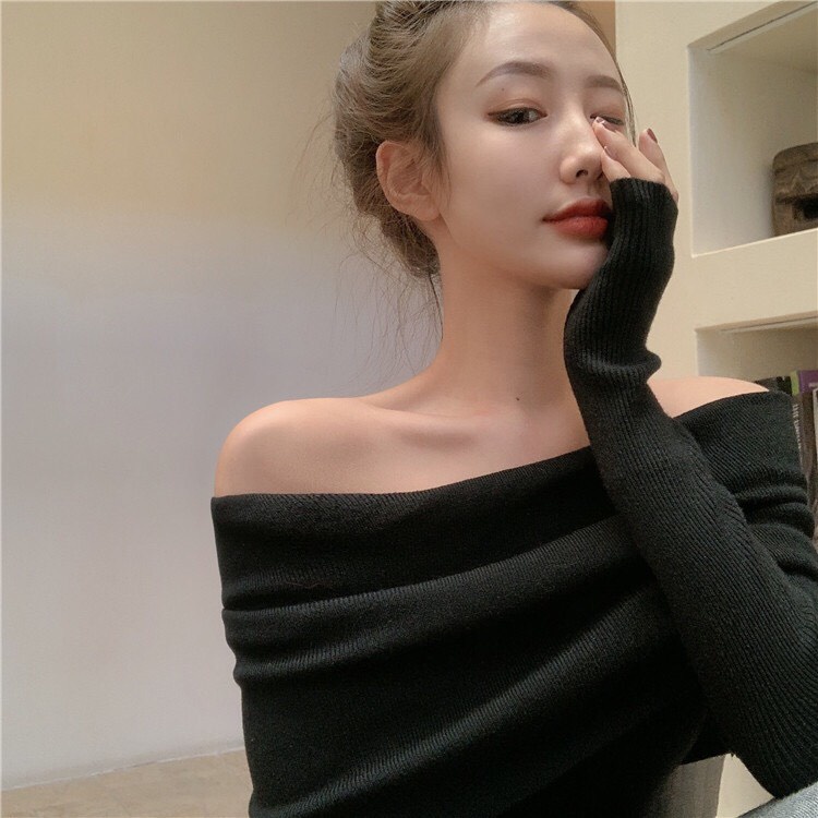 Áo len nữ dài tay Hàn Quốc đẹp trễ vai quyến rũ ALN006