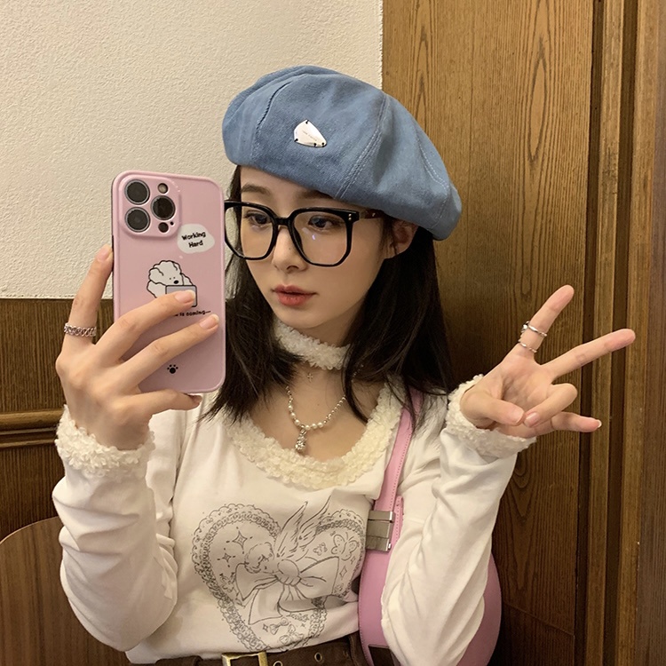 Mũ beret MG STUDIO vải denim có khóa kim loại 3 màu sắc