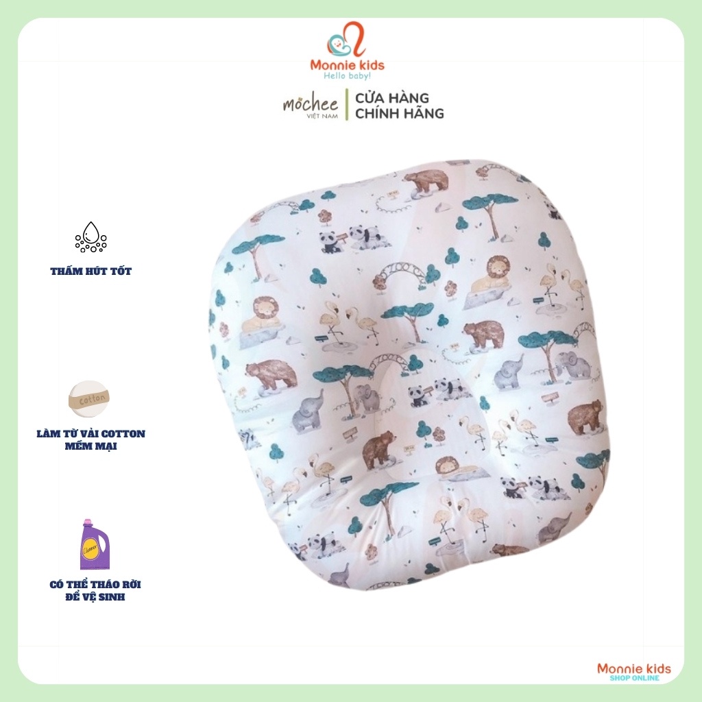 Gối chống trào ngược cho bé Mochee 70x70cm, gối chống trào cotton họa tiết 2 mặt - Monnie Kids