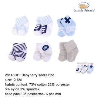 Vớ sơ sinh 6 đôi 100% cotton hàng xuất khẩu cao cấp