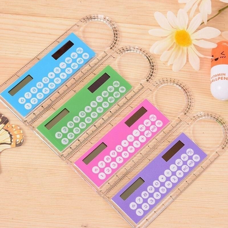 Máy tính mini 3 trong 1 sử dụng năng lượng mặt trời 10Cm có thước đo kiêm máy tính bỏ túi sử dụng năng lượng mặt
