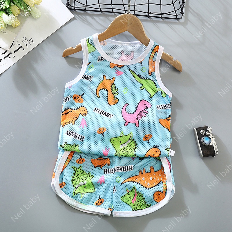 Bộ Áo Sát Nách In Hoạt Hình + Quần Short Thể Thao Thời Trang Mùa Hè Cho Bé (70-130)