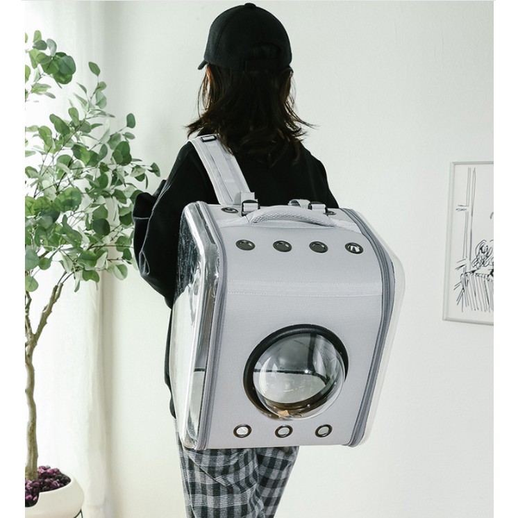 Balo phi hành gia vận chuyển chó mèo size lớn dạng balo trong suốt hình vuông Hoshi Pet BL05