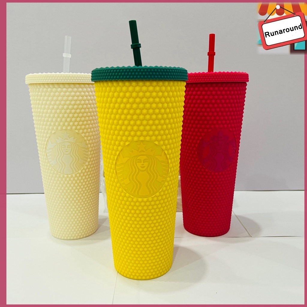 ❤Bán Chạy❤Ly Uống Nước Starbucks 710ml / 473ml Màu Hồng Nhạt Có Thể Tái Sử Dụng Kèm Ống Hút
