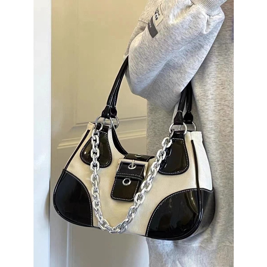 Túi Đeo Vai Chất Liệu Da Nylon Phối Dây Xích Kim Loại Thời Trang 2022 Cho Nữ