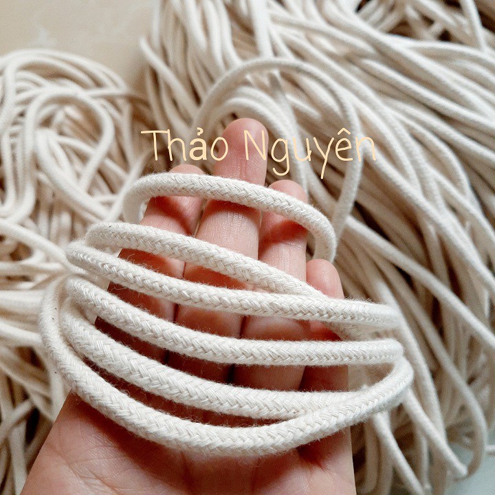 Dây thừng dệt mắt na, dây cotton - 3mm, 4mm, 5mm. Màu ngà và kem