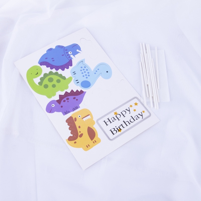 Set 9 Que Cắm Trang Trí Bánh Kem Hình Khủng Long Hoạt Hình