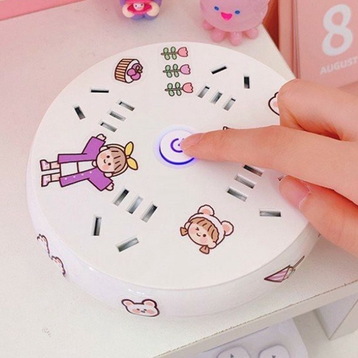 Ổ Cắm Điện Tròn Kèm Sticker USB Sạc Điện Thoại Đa Năng Thông Minh Dây Dài 1,8m - Màu Ngẫu Nhiên (#ổ cắm điện)