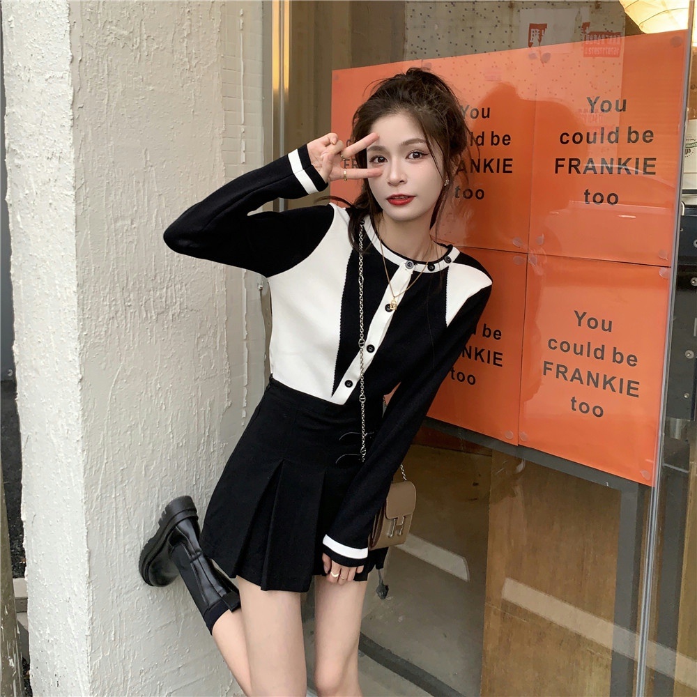 【ZHELIHANGFEI】Áo Cardigan Dệt Kim Tay Dài Lưng Cao Dáng Ôm Phong Cách Sang Trọng Dành Cho Bạn Nữ