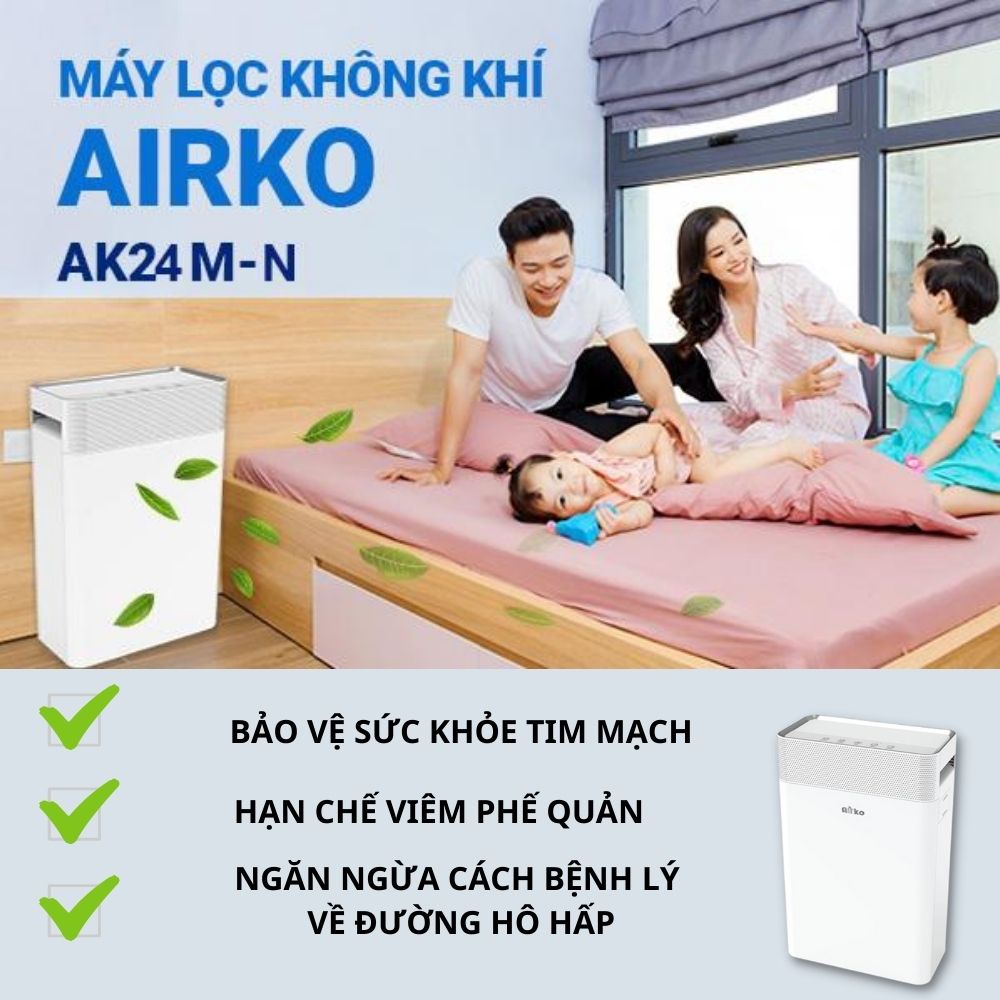 Máy lọc không khí ion âm AIRKO AK24M-N công suất 45W, diện tích lọc đến 25m2