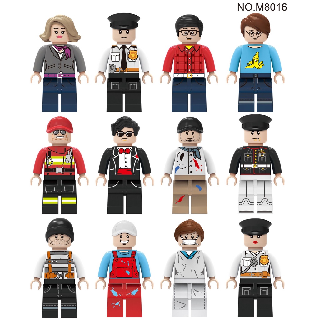Set 12 mô hình lego M8016 hình cô gái y tá/cảnh sát dễ thương
