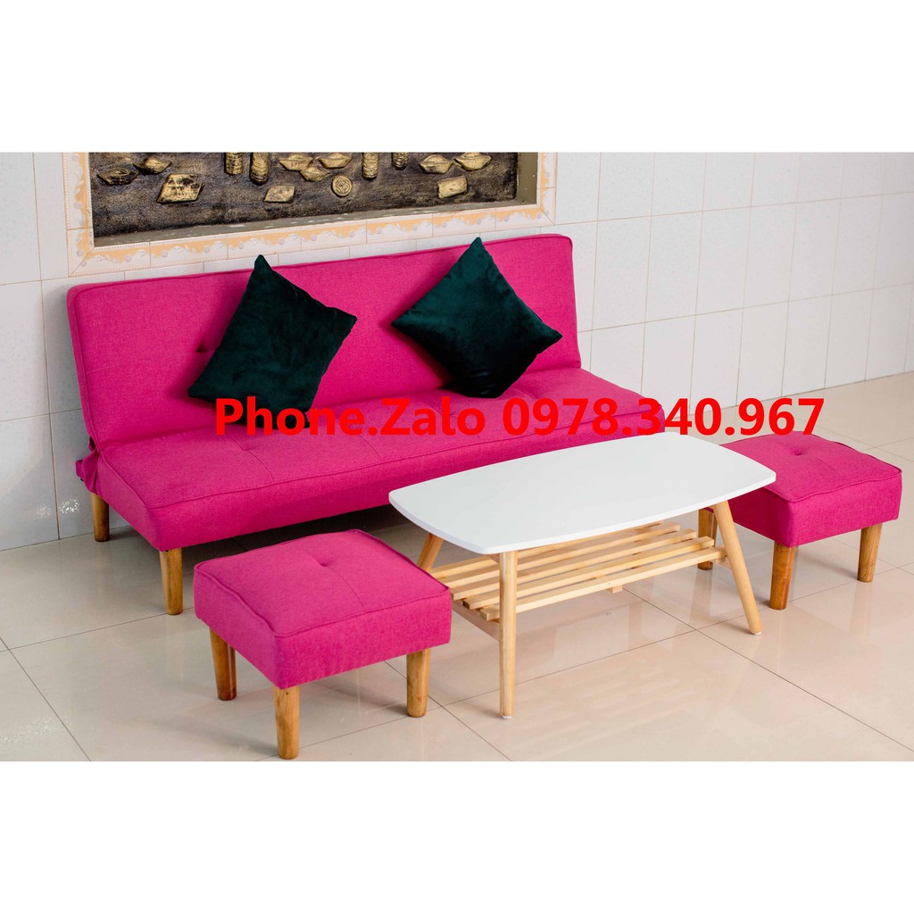 Ghế sofa bed đa năng bật ra thành giường kích thước 1m7x90 kèm 2 đôn vuông và bàn chữ nhật có gối ôm MY HOME 05