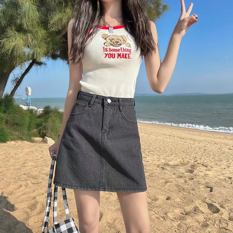 Chân Váy Jeans Lưng Cao Thời Trang Hàn Quốc