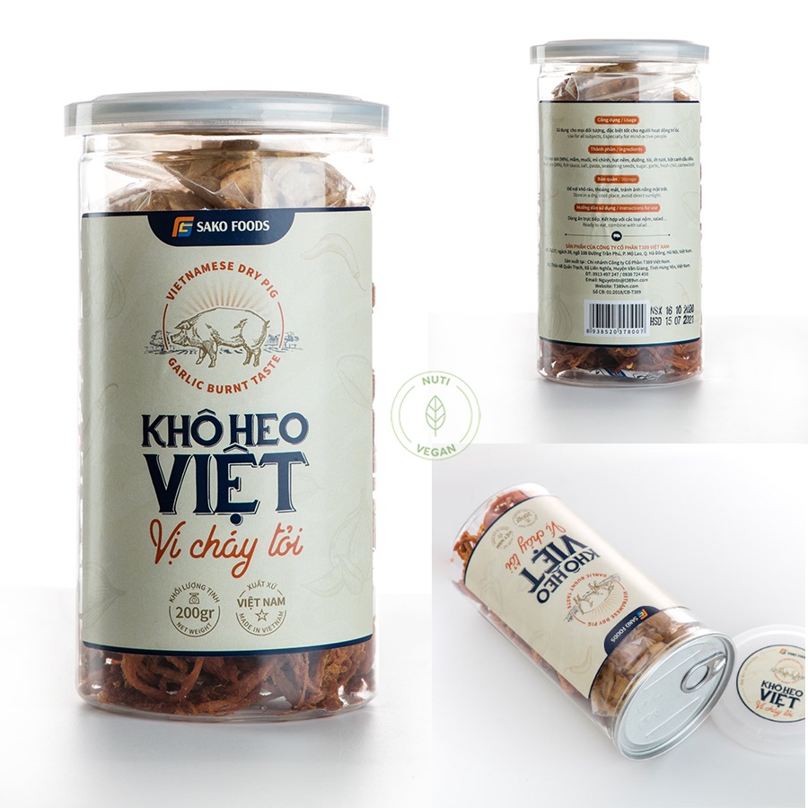 Khô Heo Cháy Tỏi Sako Foods giòn ngon đậm vị, Hộp 200g, đồ ăn vặt siêu ngon - Nuti Vegan | BigBuy360 - bigbuy360.vn