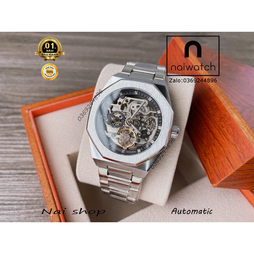 Đồng hồ nam Forsining cơ lộ máy thiết kế tối giản, máy cơ chạy automatic không cần pin, hoạt động vĩnh viễn, NaiWatch