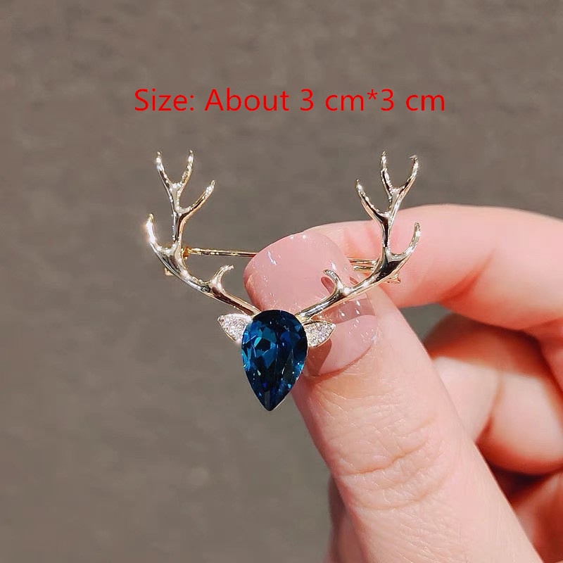 Ghim Cài Áo Hình Đầu Hươu Đính Đá Pha Lê Xanh Dương Đơn Giản