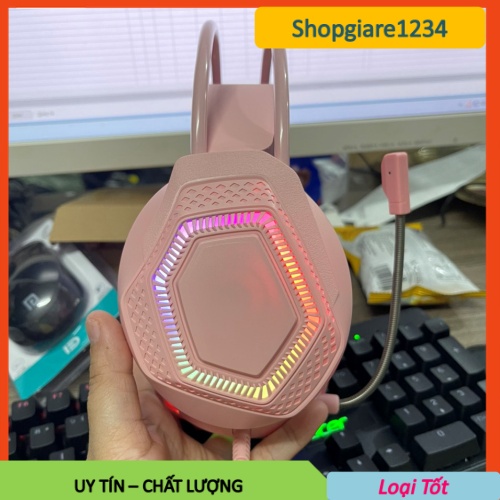 Tai Nghe Gaming Màu Hồng, Đen- Có Đèn Led Và Mic Cho Pc / Laptop - Full Box, Mới 100%