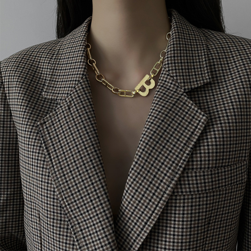 Dây Chuyền Kim Loại Mặt Chữ B Thời Trang Cá Tính Cho Nữ