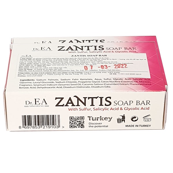 Bánh xà phòng Dr. Ea Zantis Soap Bar, giúp tẩy tế bào chết, thích hợp cho da dầu và da bị mụn