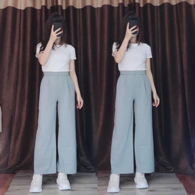 [AN MỘC] Quần ống sớ culottes đũi thô xước chun sau cho nữ