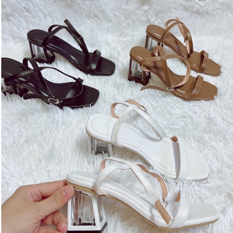 AC800. Giày sandal cao gót 7 phân quai mảnh gót vuông/ guốc hậu