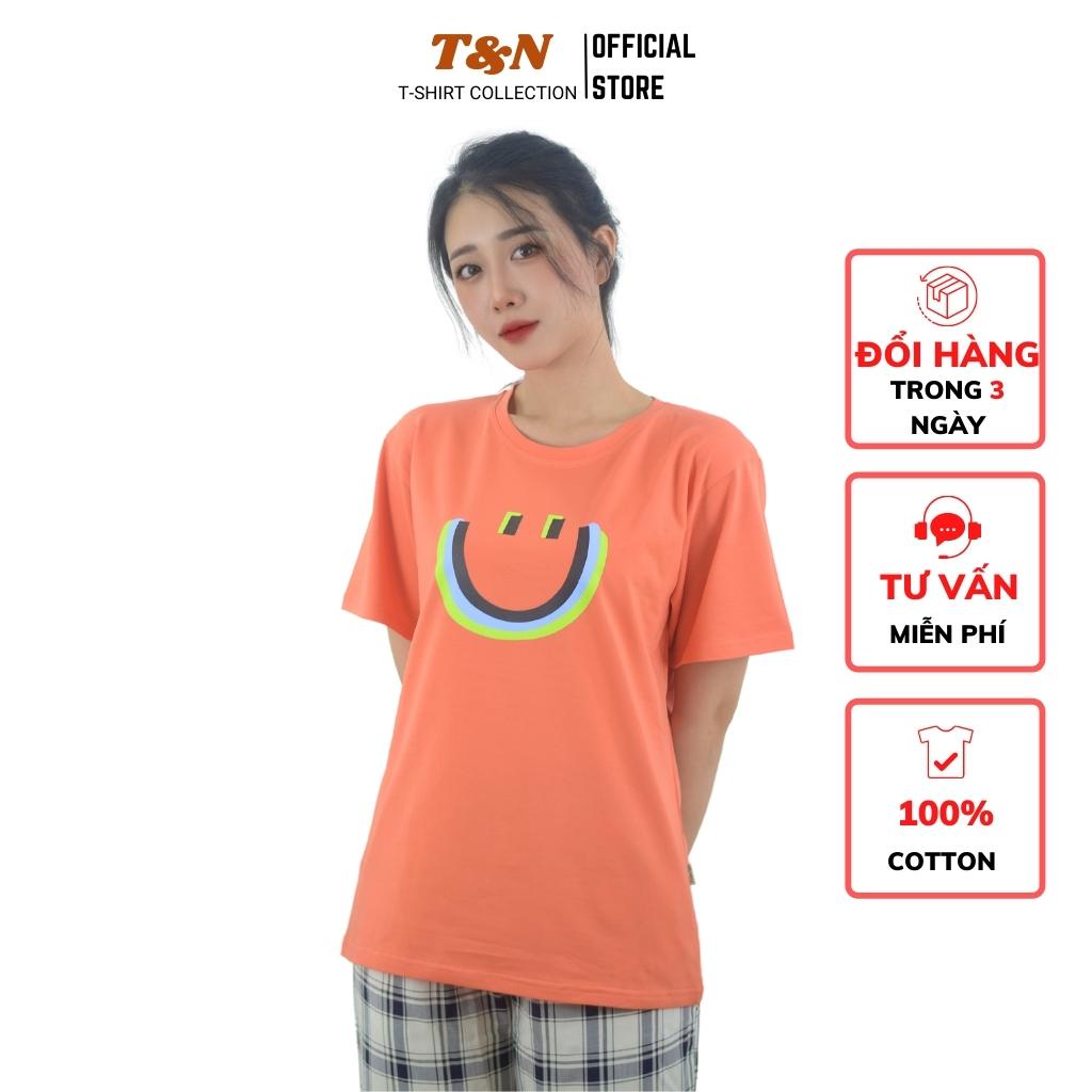 Áo thun nữ form rộng tay ngắn cổ tròn T&amp;N TSHIRT COLLECTION in hình mặt cười vui nhộn cá tính, vải Cotton 100%, B04465