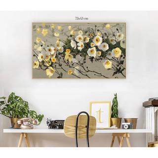 Tranh treo tường canvas hoa cúc  3 KT 72 x 43 cm vải canvas sassy