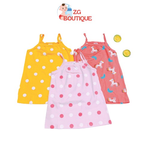 Váy cho bé, váy bé gái hai dây chất cotton xu siêu co giãn mềm mại mát lạnh mùa hè ZG Boutique size từ 8 đến 20kg