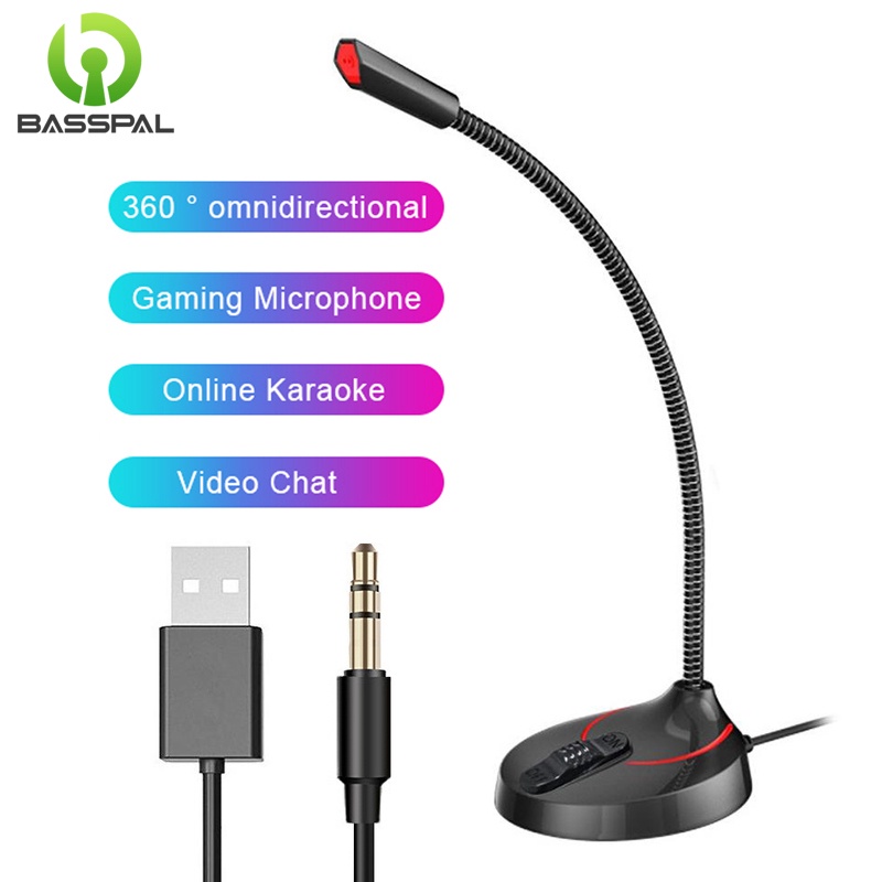 Microphone Basspal Điều Chỉnh Đa Hướng 360 Độ Đầu Cắm USB 3.5mm Dùng Chơi Game Trò Chuyện Cho Máy Tính Để Bàn / Laptop