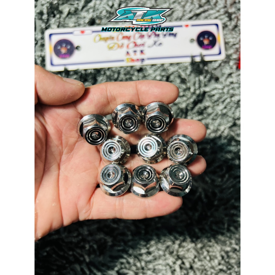 Ốc chân kính gương xe máy trụ V2 10ly mẫu thái salaza găng thuận ngược cho các dòng xe Yamaha Honda inox 304 sáng bóng